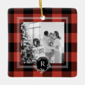Ornement En Céramique Plaid rouge Buffalo moderne | Photo de famille | I (Devant)