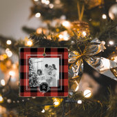 Ornement En Céramique Plaid rouge Buffalo moderne | Photo de famille | I