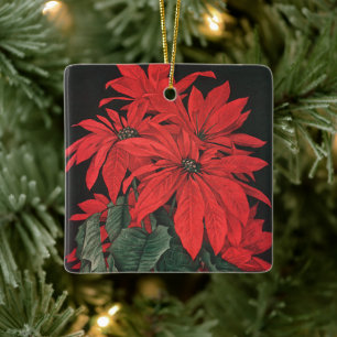 Ornement En Céramique Plantes de poinsettia rouges de Noël vintage Fleur
