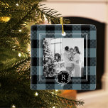 Ornement En Céramique Plat bleu moderne | Photo de famille | Initiale<br><div class="desc">Plat bleu moderne | Photo de famille | Initiale</div>