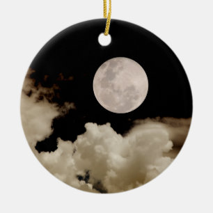 ORNEMENT EN CÉRAMIQUE PLEINE LUNE ET NOIR ET SÉPIA DE NUAGES