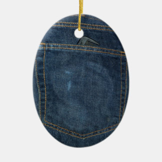 Ornement En Céramique Poche Denim Jeans bleu