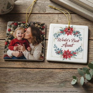 Ornement En Céramique Poinsettia Floral Fêtes Tante la Meilleure au Mond