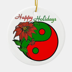 Ornement En Céramique Poinsettia Yin Yang de Noël