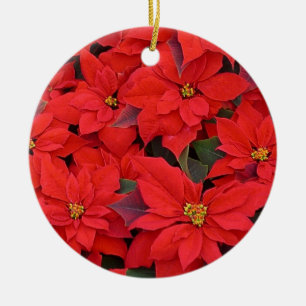 Ornement En Céramique Poinsettias Rouges I Photo Florale de Vacances de