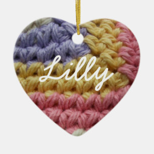 Ornement En Céramique Points roses, jaunes, et de lavande de crochet