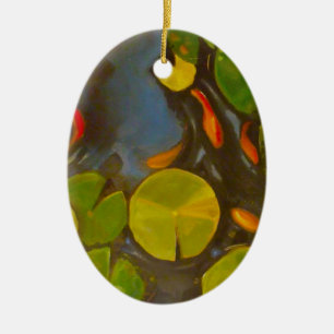 Ornement En Céramique Poisson D'Or Koi Pond Water Lys