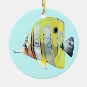 Ornement En Céramique Poisson-papillon à bande cuivrée