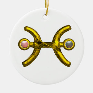 ORNEMENT EN CÉRAMIQUE POISSONS ZODIAC NAISSANCE BIJOU PERLE ROSE BLANCHE