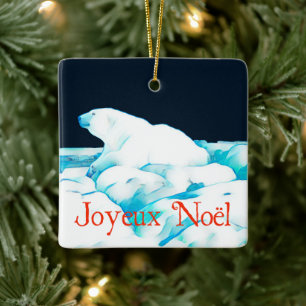 Ornement En Céramique Polar Bear On Ice - Joyeux Noёl
