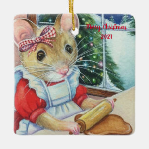 Ornement En Céramique Pôle Nord Whimsical Gingerbread Baker Mouse Art