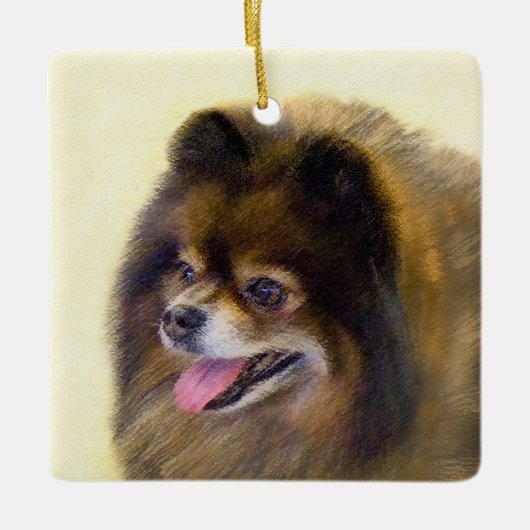 Ornement En Céramique Pomeranian Black and Tan Painting Original Dog Art (Devant)