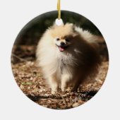 Ornement En Céramique Pomeranian trottant dans le feuille tombé (Dos)