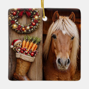 Ornement En Céramique Poney mignon et bas de Noël rempli de bottes