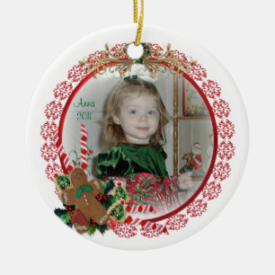 Ornement En Céramique Portrait de Noël du petit-enfant dans la couronne