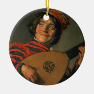 Ornement En Céramique Portrait d'un farceur avec un luth (huile sur la