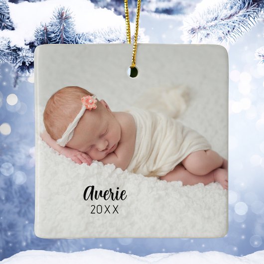 Ornement En Céramique Portrait photo de bébé personnalisé 2 Noël en face