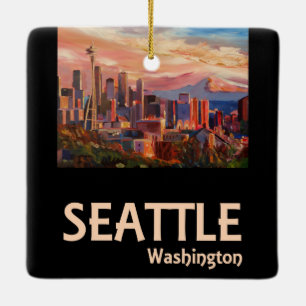 Ornement En Céramique Poster de voyage de Seattle Washington Retro