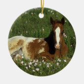 Ornement En Céramique Poulain d'Appaloosa fixant en fleurs (Devant)