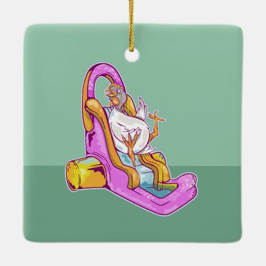 Ornement En Céramique Poulet sur un toboggan (Dos)