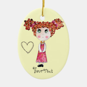 Ornement En Céramique Poupée mignonne avec l'ornement rose de robe