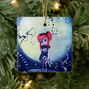 Ornement En Céramique Poupée vaudou gothique fille et vignes effrayantes