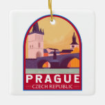 Ornement En Céramique Prague République tchèque Travel Art Vintage<br><div class="desc">Design vectoriel rétro Prague. Surnommée "la Cité des Cent Spires",  elle est connue pour son Carré de la Vieille Ville,  au coeur de son centre historique,  aux bâtiments baroques colorés.</div>