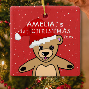 Ornement En Céramique Premier bébé mou de Noël Teddy Bear Santa Hat