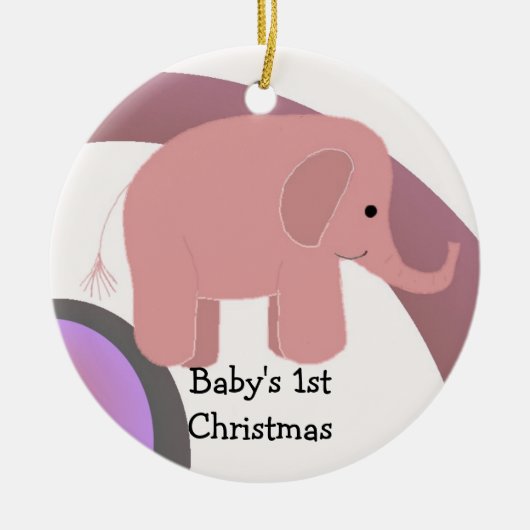 Ornement En Céramique Premier éléphant rose de Noël du bébé (Devant)