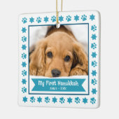 Ornement En Céramique Premier Hanoukka Pet chiot photo Turquoise Paws mi (Gauche)