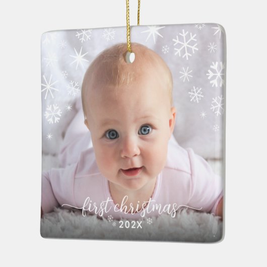 Ornement En Céramique Premier Noël Bébé Photo Nouveaux Parents Snowflake (Gauche)