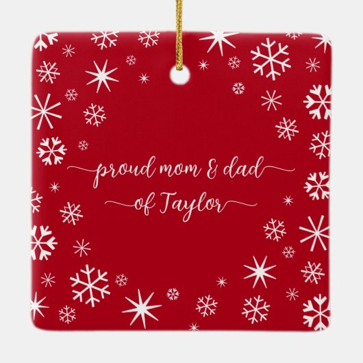 Ornement En Céramique Premier Noël Bébé Photo Nouveaux Parents Snowflake (Dos)