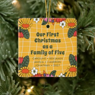 Ornement En Céramique Premier Noël Boho Groovy Famille de Cinq Personnes