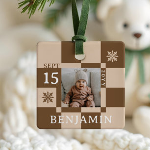 Ornement En Céramique Premier Noël de bébé Amusant Photo Rétro Damier