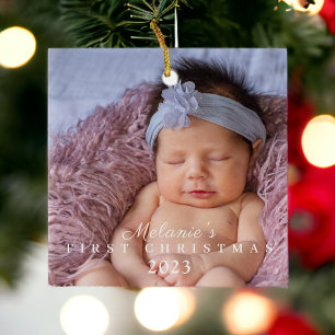 Ornement En Céramique Premier Noël de bébé deux photos personnalisées