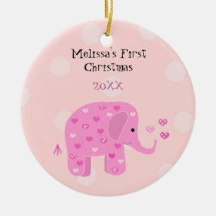 Ornement En Céramique Premier Noël de bébé éléphant rose