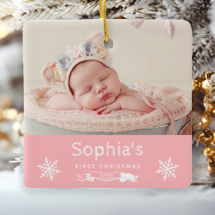 Ornement En Céramique Premier Noël de Bébé Fille Photo Personnalisée Ros