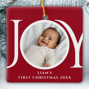 Ornement En Céramique Premier Noël de bébé garçon Photo Rouge personnali