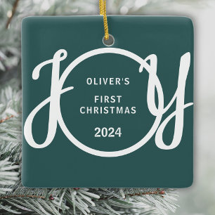 Ornement En Céramique Premier Noël de Bébé Nom Personnalisé Cadeau Vert