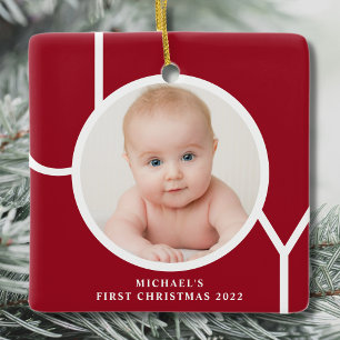 Ornement En Céramique Premier Noël de bébé personnalisé Photo Rouge 