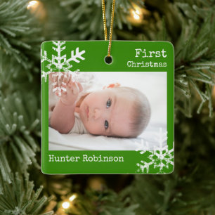 Ornement En Céramique Premier Noël de bébé photo verte