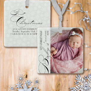 Ornement En Céramique Premier Noël de bébé Photo verticale Flocon de nei
