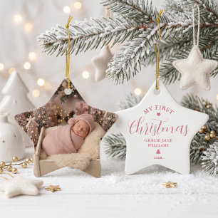 Ornement En Céramique Premier Noël de bébé rose personnalisé avec un nom