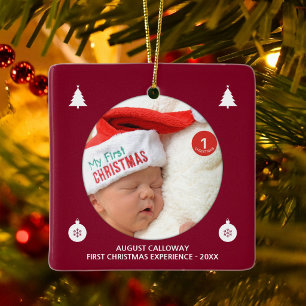 Ornement En Céramique Premier Noël de bébé Rouge Blanc Nom personnalisé