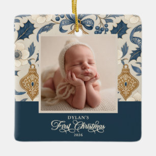 Ornement En Céramique Premier Noël de bébé Rubans Vintage 2-Photos