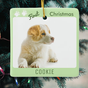 Ornement En Céramique Premier Noël de Chien Animal Compagnon Puppy Photo