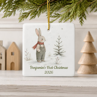 Ornement En Céramique Premier Noël de garçon personnalisé Lapin