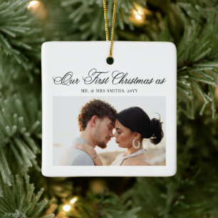 Ornement En Céramique Premier Noël de M. et Mme Nouveaux Mariés Photo