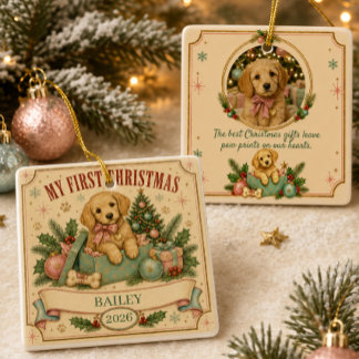 Ornement En Céramique Premier Noël de votre animal personnalisé 2026 Rét