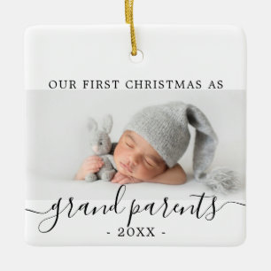 Ornement En Céramique Premier Noël des grands-parents avec photo